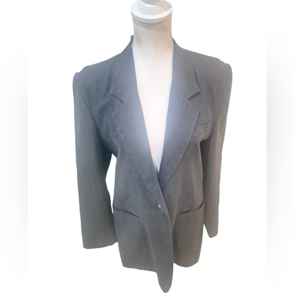 Vintage Larry Levine 100% linen navy single button lined jacket size 6 - Picture 4 of 10